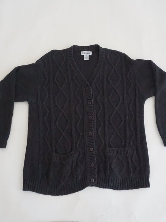 Sweaters - Vintage Cabin Creek Black Cable Knit Textured Cotton Blend Boho Cardigan 1X